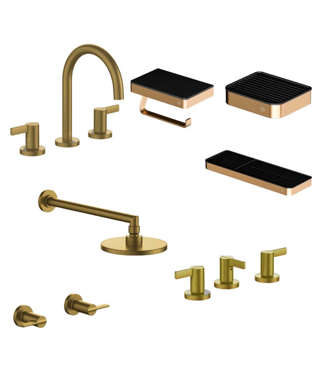 FV COMBO GRIFERIA MAUNA BRUSHED BRASS + ACCESORIOS INOX ONE