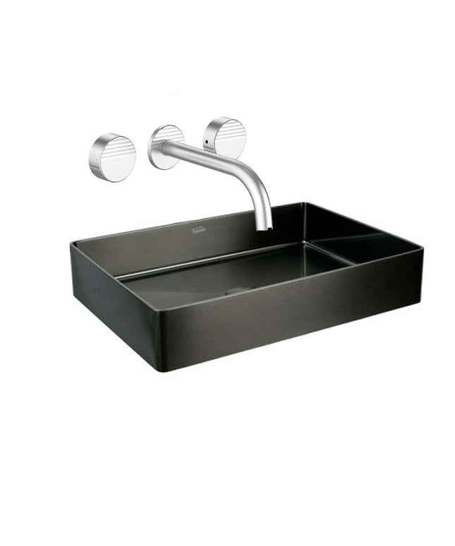 COMBO BACHA APOYAR FERRUM MOLA ACERO INOXIDABLE NEGRO L5136-NT + LAVATORIO PARED 3AG FV 0203/L8-CR