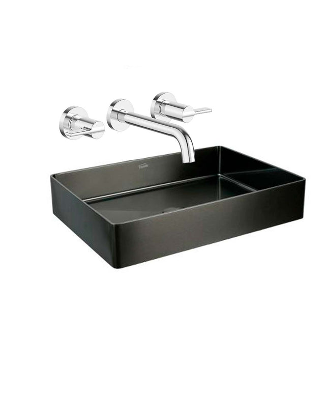 COMBO BACHA APOYAR FERRUM MOLA ACERO INOXIDABLE NEGRO L5136-NT + LAVATORIO PARED 3AG FV 0203/G8-CR
