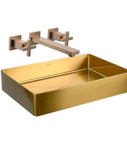 COMBO BACHA APOYAR FERRUM MOLA ACERO INOXIDABLE BRONCE L5136-GB + LAVATORIO PARED 3AG FV 0203R/85-BB