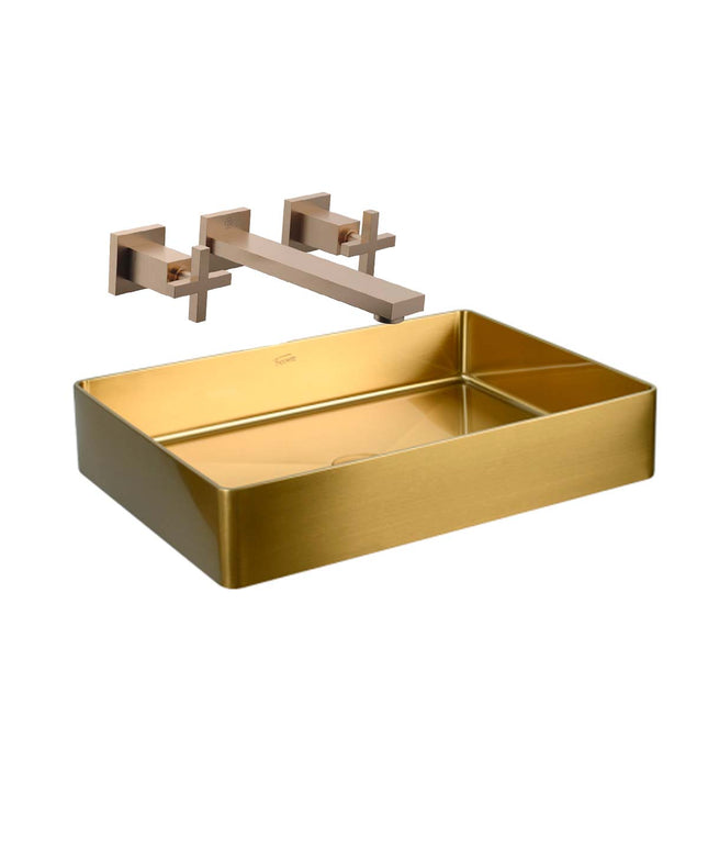 COMBO BACHA APOYAR FERRUM MOLA ACERO INOXIDABLE BRONCE L5136-GB + LAVATORIO PARED 3AG FV 0203R/85-BB