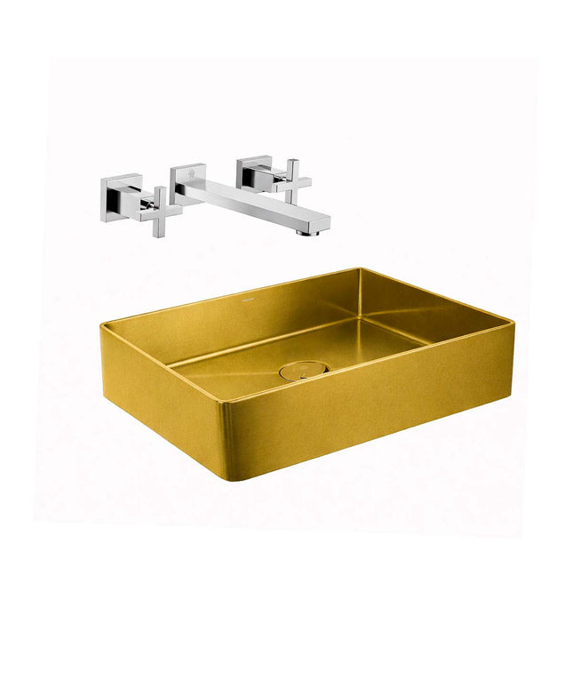 COMBO BACHA APOYAR FERRUM MOLA ACERO INOXIDABLE BRONCE L5136-GB + LAVATORIO PARED 3AG FV 0203R/85-CR