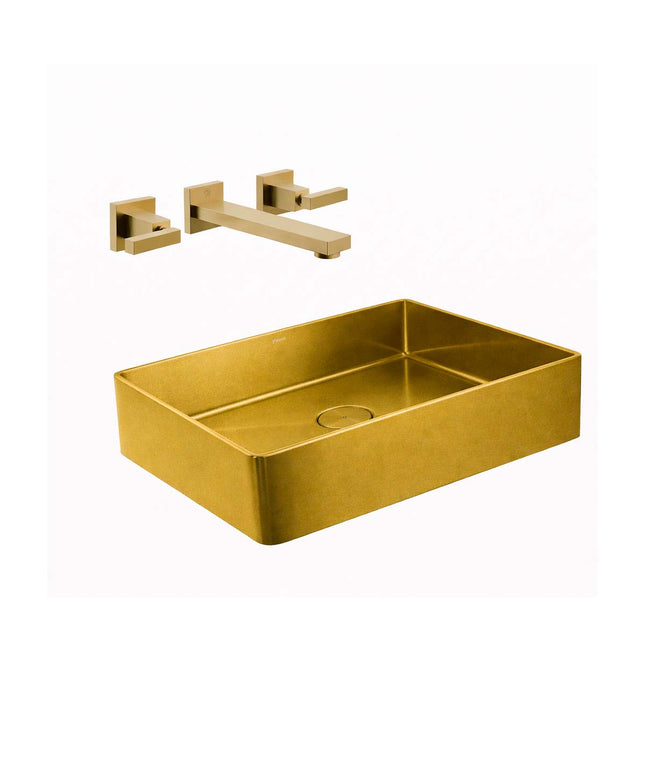 COMBO BACHA APOYAR FERRUM MOLA ACERO INOXIDABLE BRONCE L5136-GB + LAVATORIO PARED 3AG FV 0203R/85L-BB