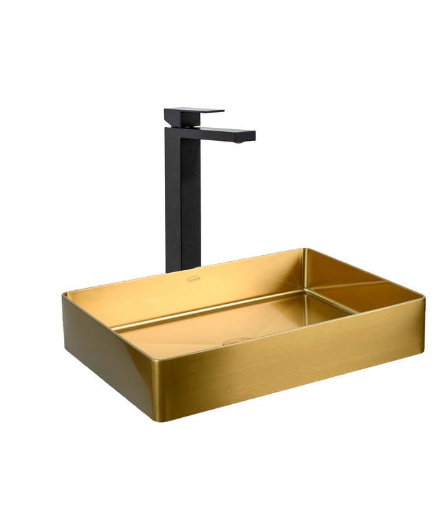 COMBO BACHA APOYAR FERRUM MOLA ACERO INOXIDABLE BRONCE L5136-GB + LAVATORIO ALTO FV 0181.02/85N-NG
