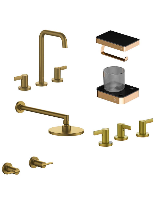FV COMBO GRIFERIA MAUNA BRUSHED BRASS + ACCESORIOS INOX ONE