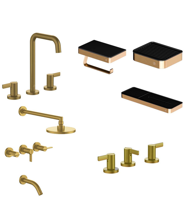 FV COMBO GRIFERIA MAUNA BRUSHED BRASS + ACCESORIOS INOX ONE