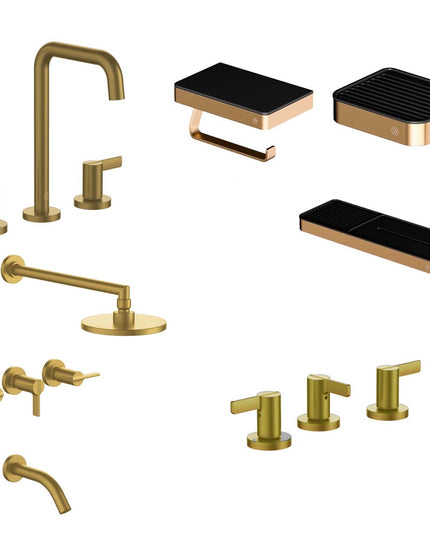 FV COMBO GRIFERIA MAUNA BRUSHED BRASS + ACCESORIOS INOX ONE