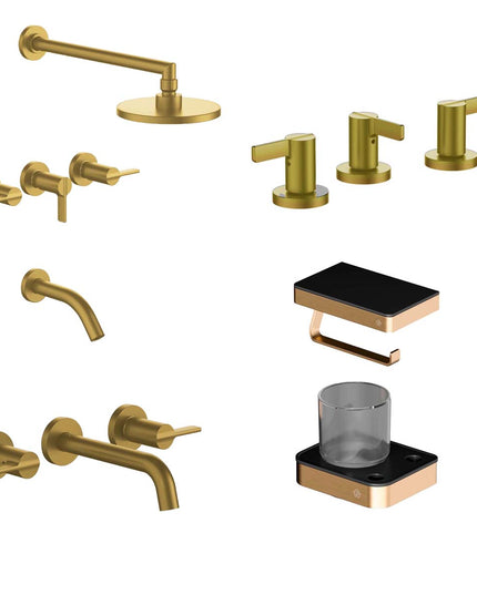 FV COMBO GRIFERIA MAUNA BRUSHED BRASS + ACCESORIOS INOX ONE