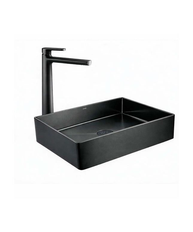 COMBO BACHA APOYAR FERRUM MOLA ACERO INOXIDABLE NEGRO L5136-NT + LAVATORIO ALTO FV 0181.02/D8-NG