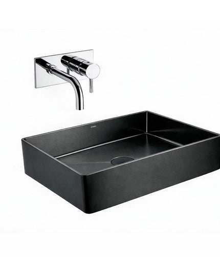 COMBO BACHA APOYAR FERRUM MOLA ACERO INOXIDABLE NEGRO L5136-NT + LAVATORIO PARED FV 0206/87-CR