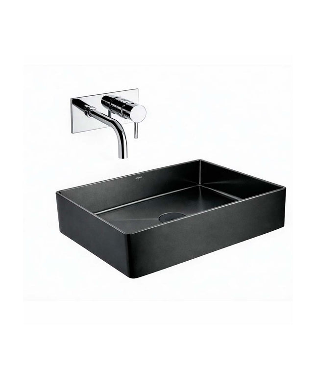 COMBO BACHA APOYAR FERRUM MOLA ACERO INOXIDABLE NEGRO L5136-NT + LAVATORIO PARED FV 0206/87-CR