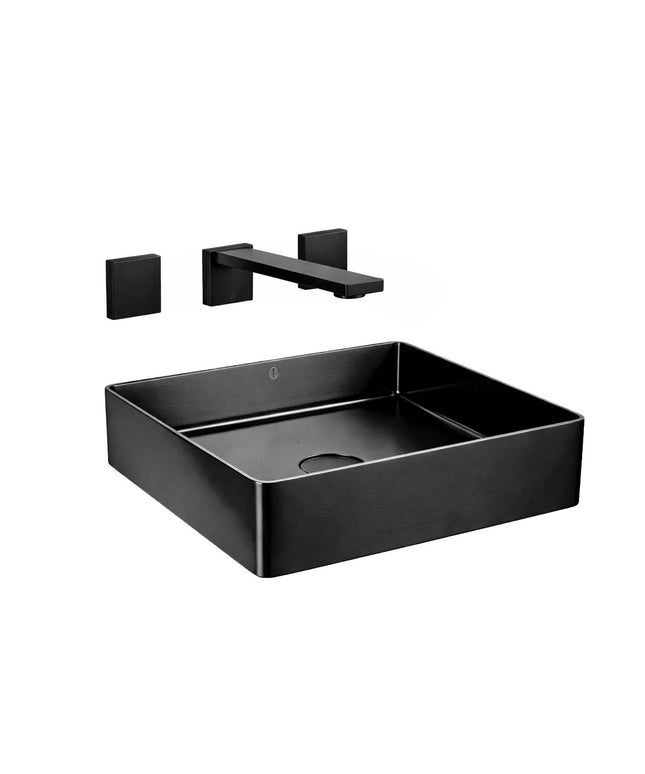 COMBO BACHA APOYAR FERRUM MOLA ACERO INOXIDABLE NEGRO LC36C-NM + LAVATORIO PARED 0203/H4-BK
