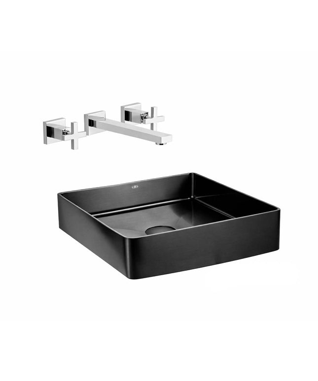 COMBO BACHA APOYAR FERRUM MOLA ACERO INOXIDABLE NEGRO LC36C-NM + LAVATORIO PARED 0203R/85-CR