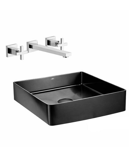 COMBO BACHA APOYAR FERRUM MOLA ACERO INOXIDABLE NEGRO LC36C-NM + LAVATORIO PARED 0203R/85-CR