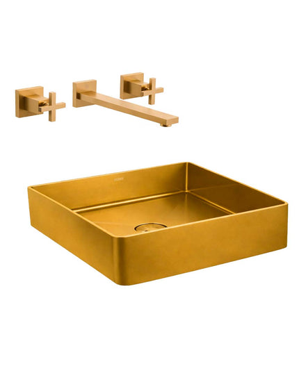 COMBO BACHA APOYAR FERRUM MOLA ACERO INOXIDABLE BRONCE LC36C-GB + LAVATORIO PARED 0203R/85-BB