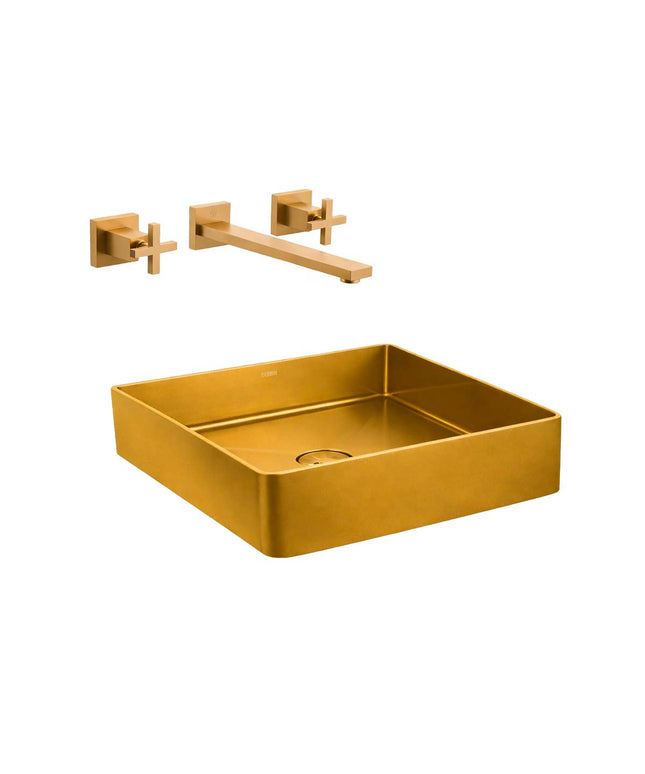 COMBO BACHA APOYAR FERRUM MOLA ACERO INOXIDABLE BRONCE LC36C-GB + LAVATORIO PARED 0203R/85-BB