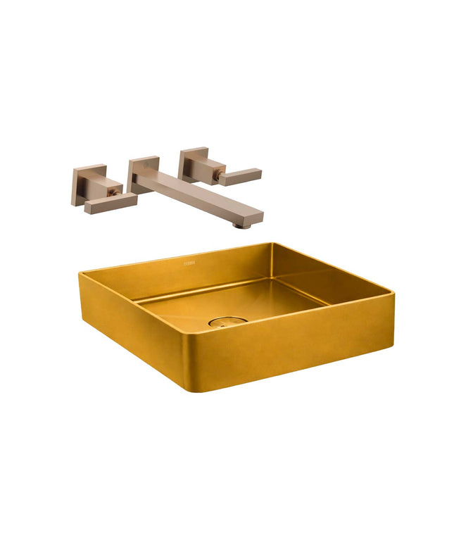 COMBO BACHA APOYAR FERRUM MOLA ACERO INOXIDABLE BRONCE LC36C-GB + LAVATORIO PARED 0203R/85L-BB