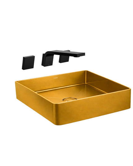 COMBO BACHA APOYAR FERRUM MOLA ACERO INOXIDABLE BRONCE LC36C-GB + LAVATORIO PARED 0203/H4-BK