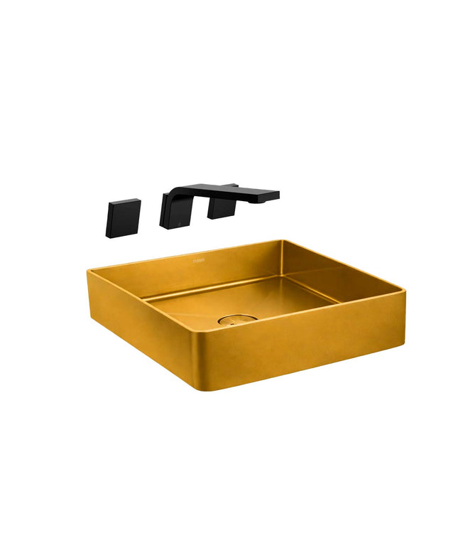 COMBO BACHA APOYAR FERRUM MOLA ACERO INOXIDABLE BRONCE LC36C-GB + LAVATORIO PARED 0203/H4-BK