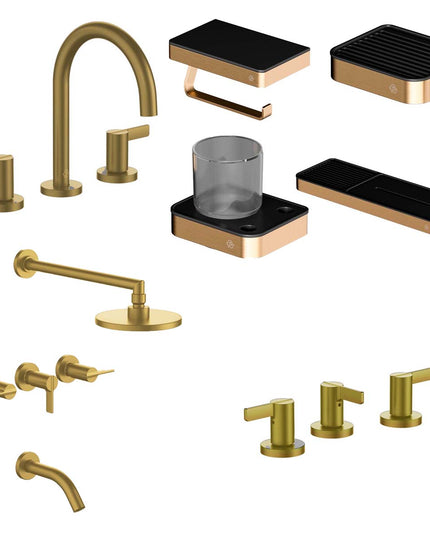 FV COMBO GRIFERIA MAUNA BRUSHED BRASS + ACCESORIOS INOX ONE
