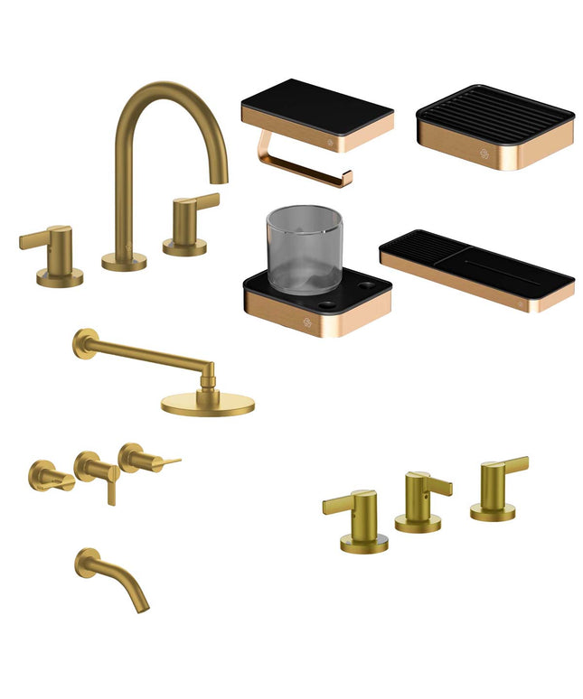 FV COMBO GRIFERIA MAUNA BRUSHED BRASS + ACCESORIOS INOX ONE