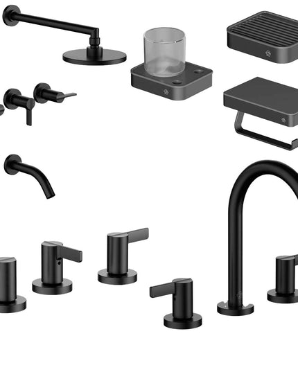 FV COMBO GRIFERIA MAUNA NEGRO + ACCESORIOS INOX ONE