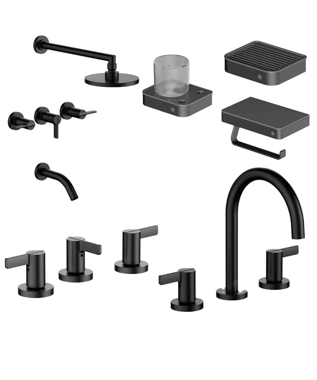 FV COMBO GRIFERIA MAUNA NEGRO + ACCESORIOS INOX ONE