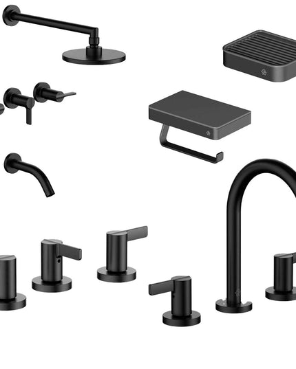 FV COMBO GRIFERIA MAUNA NEGRO + ACCESORIOS INOX ONE