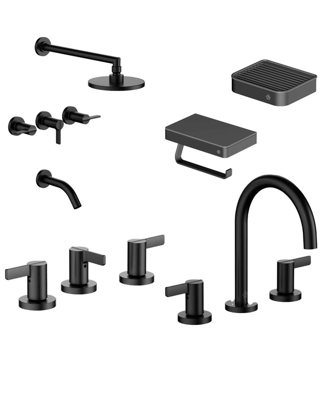 FV COMBO GRIFERIA MAUNA NEGRO + ACCESORIOS INOX ONE
