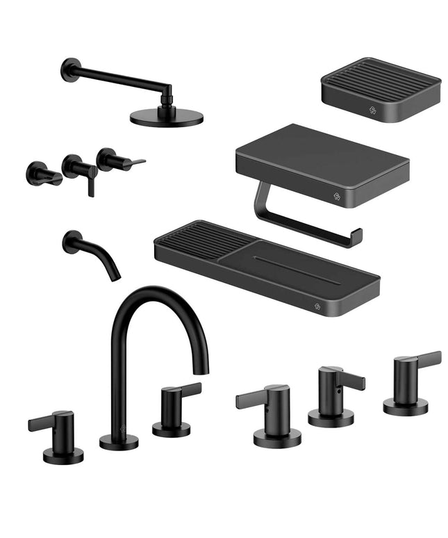 FV COMBO GRIFERIA MAUNA NEGRO + ACCESORIOS INOX ONE
