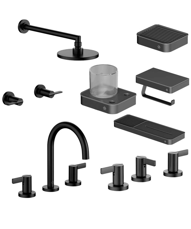 FV COMBO GRIFERIA MAUNA NEGRO + ACCESORIOS INOX