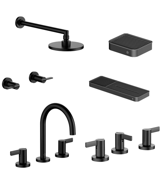 FV COMBO GRIFERIA MAUNA NEGRO + ACCESORIOS INOX