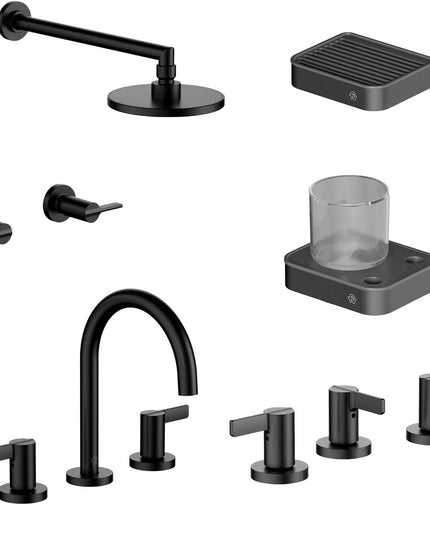 FV COMBO GRIFERIA MAUNA NEGRO + ACCESORIOS INOX