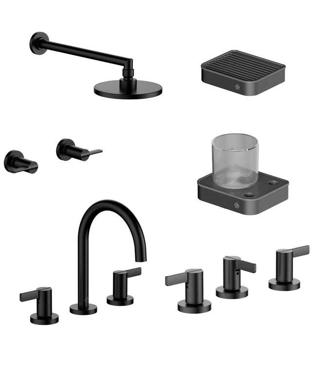 FV COMBO GRIFERIA MAUNA NEGRO + ACCESORIOS INOX