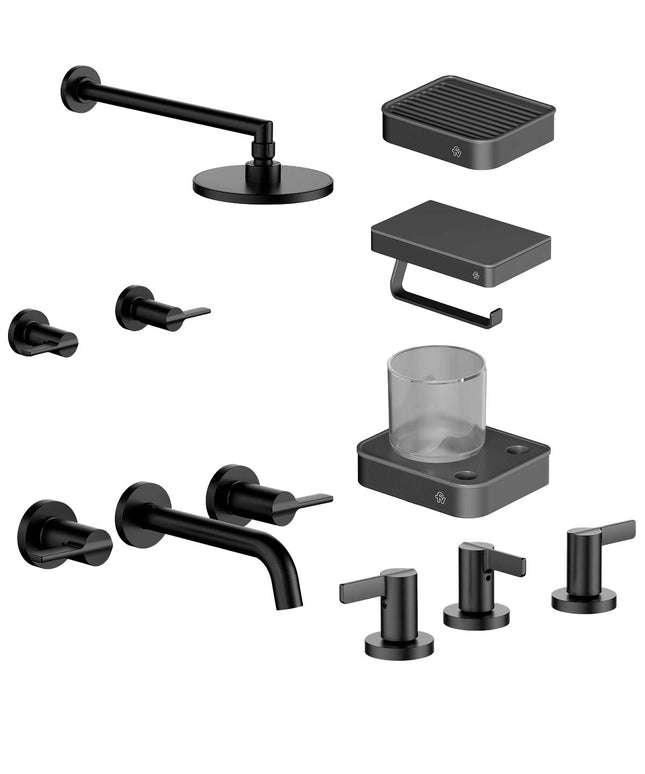 FV COMBO GRIFERIA MAUNA NEGRO + ACCESORIOS INOX