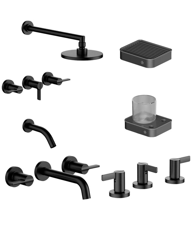 FV COMBO GRIFERIA MAUNA NEGRO + ACCESORIOS INOX