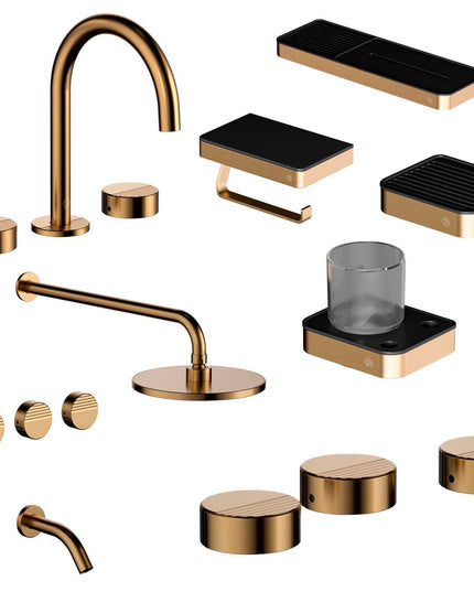 FV COMBO GRIFERIA GRIP BRUSHED BRASS + ACCESORIOS INOX