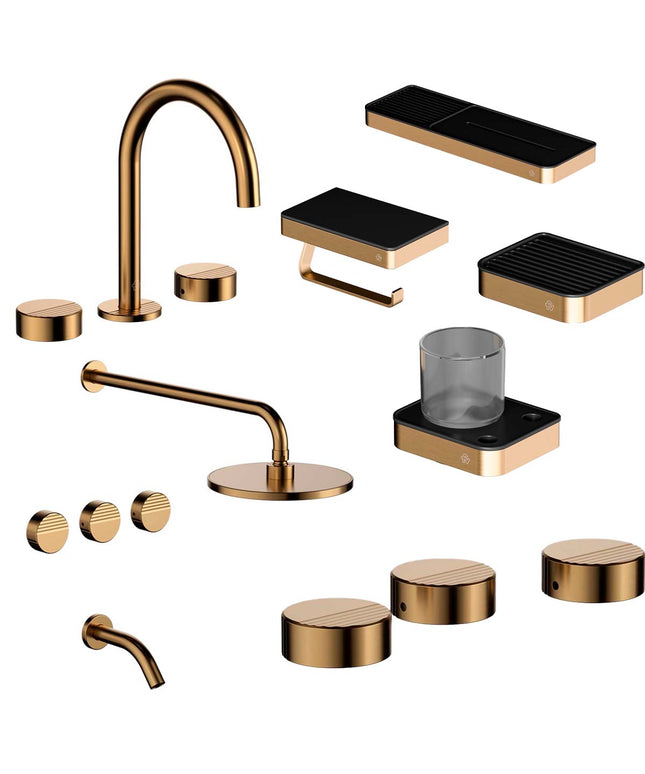 FV COMBO GRIFERIA GRIP BRUSHED BRASS + ACCESORIOS INOX