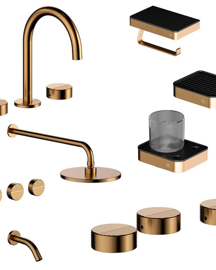 FV COMBO GRIFERIA GRIP BRUSHED BRASS + ACCESORIOS INOX