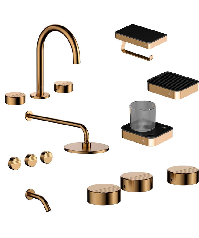 FV COMBO GRIFERIA GRIP BRUSHED BRASS + ACCESORIOS INOX