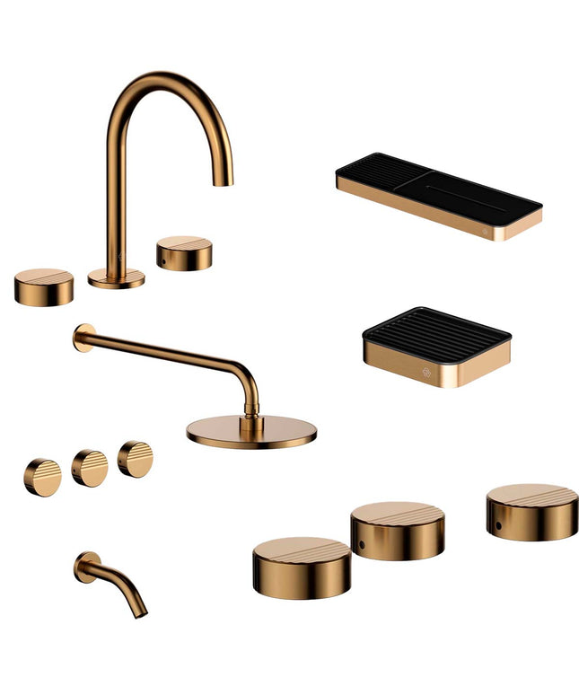 FV COMBO GRIFERIA GRIP BRUSHED BRASS + ACCESORIOS INOX