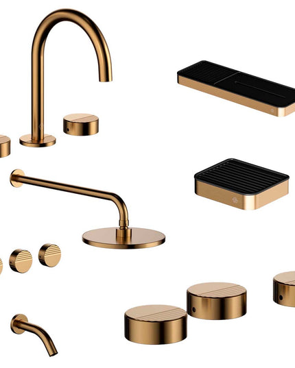 FV COMBO GRIFERIA GRIP BRUSHED BRASS + ACCESORIOS INOX