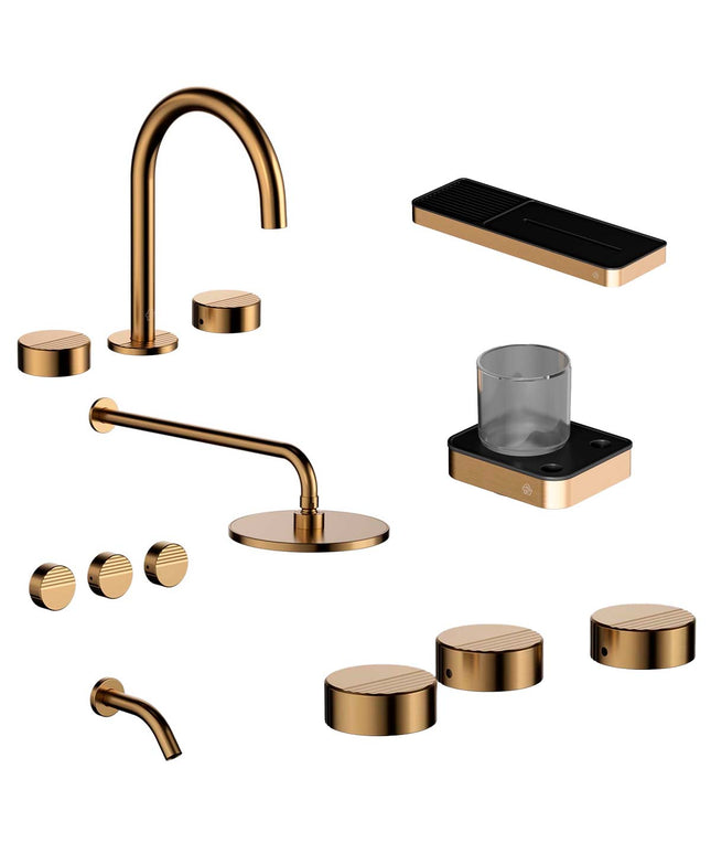 FV COMBO GRIFERIA GRIP BRUSHED BRASS + ACCESORIOS INOX