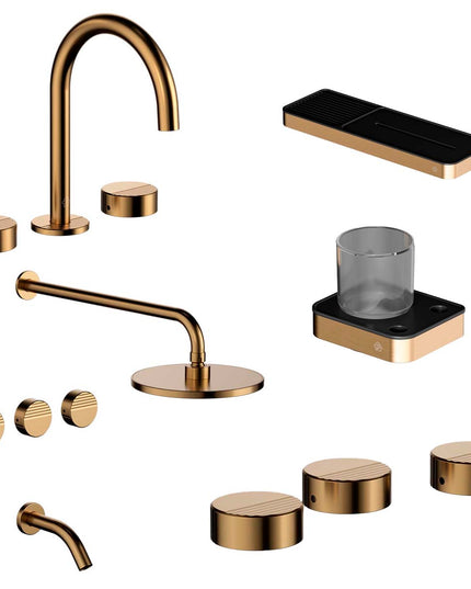 FV COMBO GRIFERIA GRIP BRUSHED BRASS + ACCESORIOS INOX