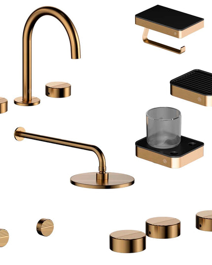 FV COMBO GRIFERIA GRIP BRUSHED BRASS + ACCESORIOS INOX