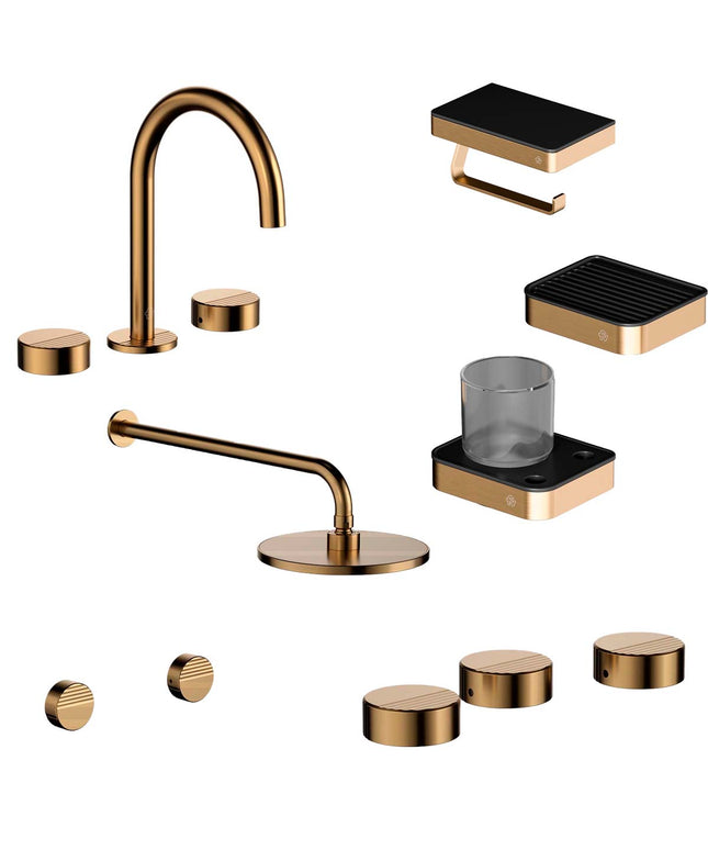FV COMBO GRIFERIA GRIP BRUSHED BRASS + ACCESORIOS INOX