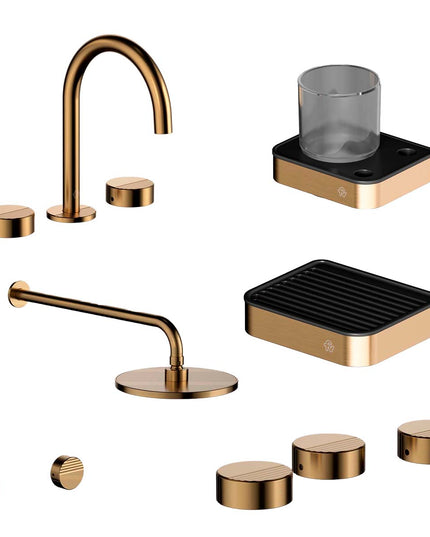 FV COMBO GRIFERIA GRIP BRUSHED BRASS + ACCESORIOS INOX