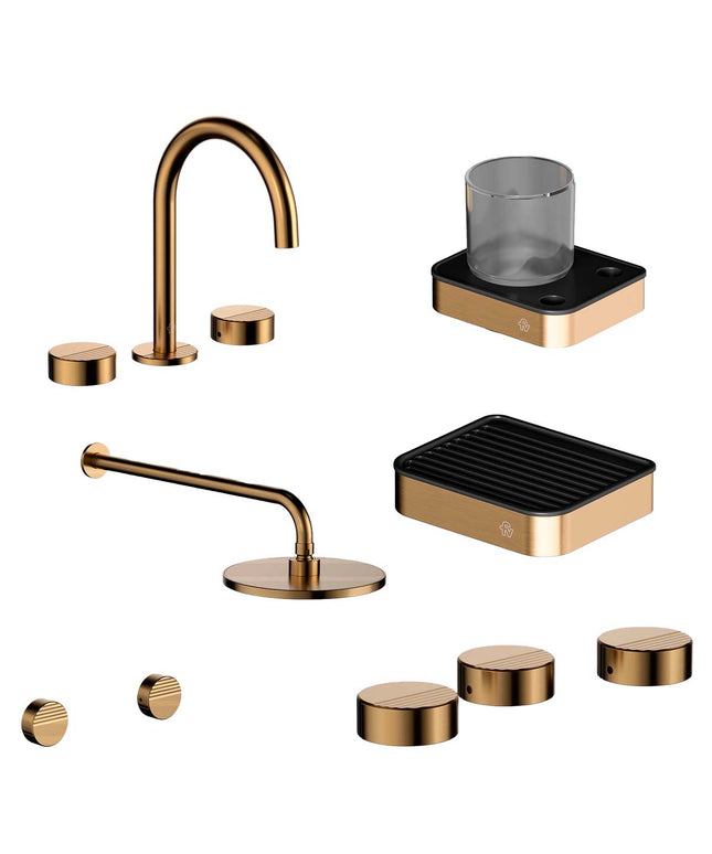 FV COMBO GRIFERIA GRIP BRUSHED BRASS + ACCESORIOS INOX
