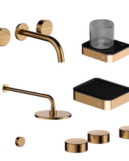 FV COMBO GRIFERIA GRIP BRUSHED BRASS + ACCESORIOS INOX