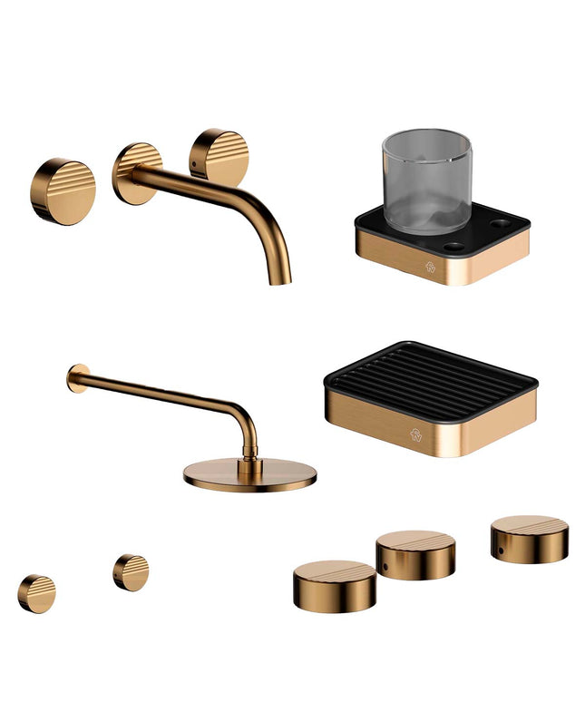 FV COMBO GRIFERIA GRIP BRUSHED BRASS + ACCESORIOS INOX